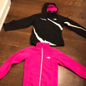Northface ski jacket shell +fleece size kids 10/12